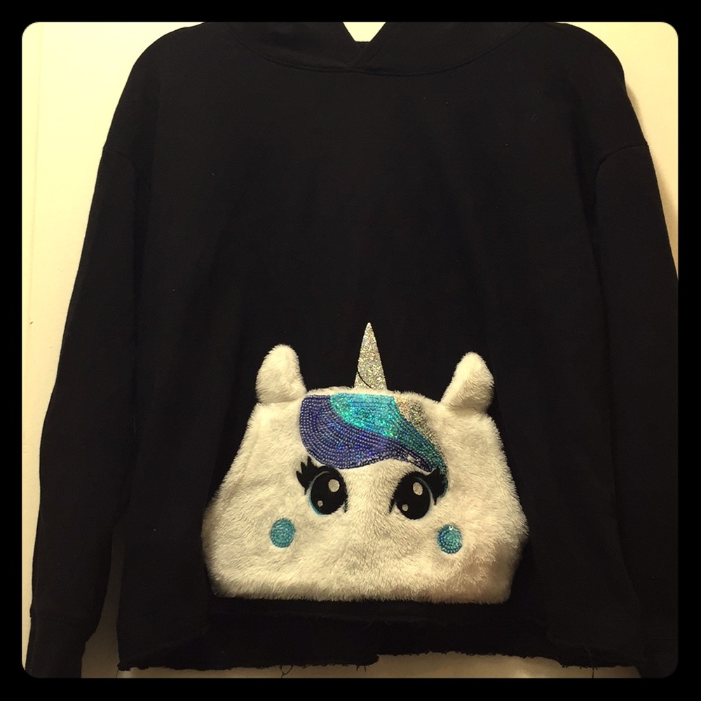 Justice Black Unicorn Pocket Hooded Sweatshirt